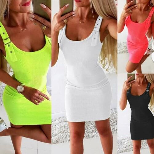 2021 Summer Sexy Adjustable Spaghetti Strap Womens Mini Package Hip Dress Fashion Casual Bodycon Solid Sleeveless Ladies Dress