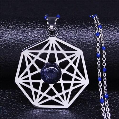 Seven-Pointed Star Stainless Steel Natural Stone Necklace Women Silver Color Necklace Pendant Jewelry collier femme NXS04
