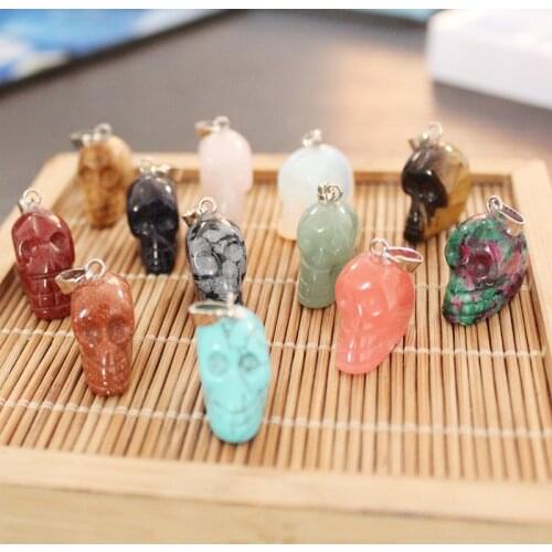 2017 fashion natural stone mixed carved skull skeleton charms pendants for diy jewelry making 12pcs/lot Wholesale free shipping
