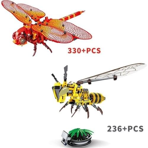 330Pcs Simulated insect DIY Red Dragonfly Building Blocks Compatible Legoingly Technic Bricks kids Educational Toys for Children
