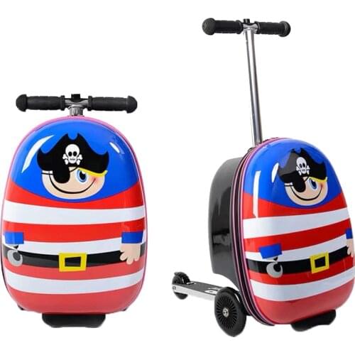 3D Kids scooter suitcase travel trolley luggage with wheels Cute cartoon Skateboard bag children gift carry on suitcase Lazy bag