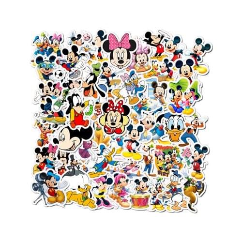 50Pcs Disney Mickey Minnie Stickers Stitch Frozen Cartoons Guitar Luggage Skateboard Waterproof Sticker Laptop Stikers Toys