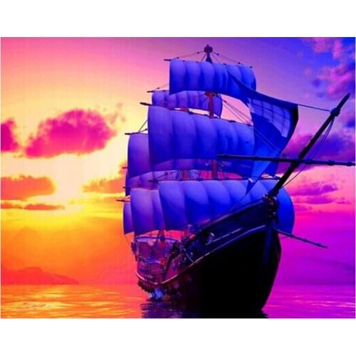 5D Diy Diamond Painting Sun Boat Cross Stitch Round Diamond Mosaic Craft Full Diamond Embroidery Needlework Home Paintings