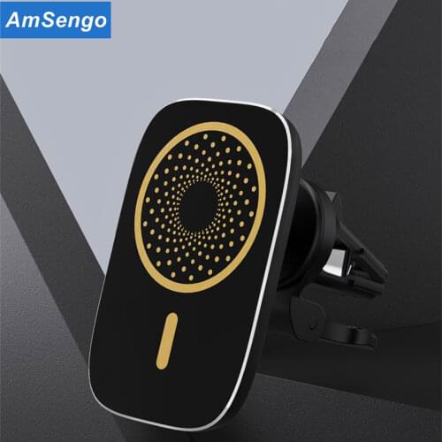 Amsengo Magnetic Wireless Car Charger Mount for Magsafe iPhone 12 Pro Max Mini 15W Qi Wireless Charging Car Phone Holder Support