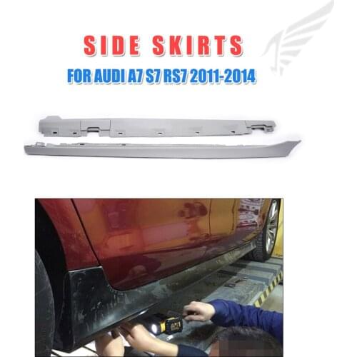 Car Side Skirts Extension Lips for Audi A7 S7 Sline RS7 2012 2013 2014 PU UNpainted Gray Primer Side Bumper Guard