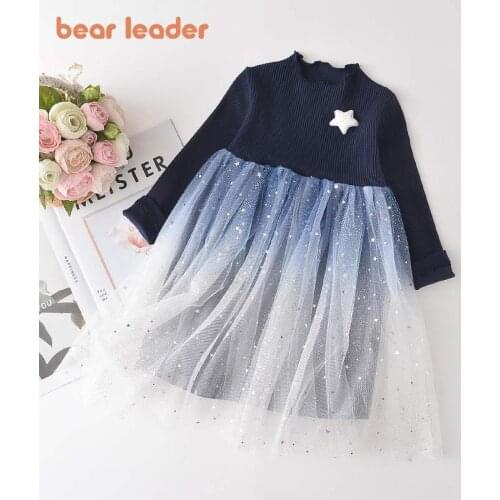 Bear Leader Girls Princess Dress 2021 New Spring Autumn Kids Party Costumes Star Sequined Vestidos Baby Children Sweet Clothing