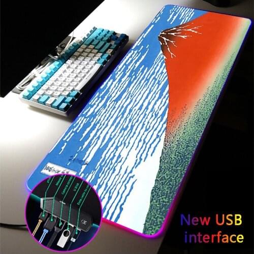 Mount Fuji Large RGB Gaming Mouse Pad Multi-interface Four USB Docking Dock USB HUB Typec Interface Gamers XXL DeskMat MousePad