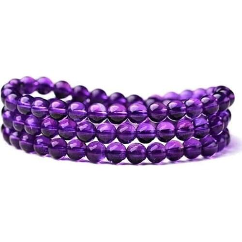 Genuine Natural Amethyst Quartz Purple 108 Prayer Round Beads Bracelet Woman 6mm Crystal Birthday Gift Healing Stone AAAAA