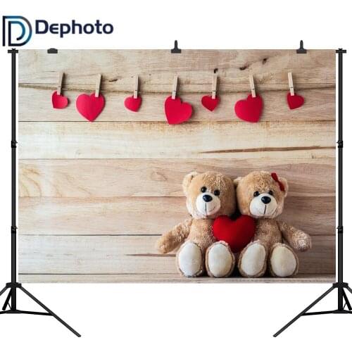 Dephoto Teddy Bear Toy Heart Clamp Wooden Boards Wall Party Baby Portrait Photo Backgrounds Backdrops Photocall Photo Studio