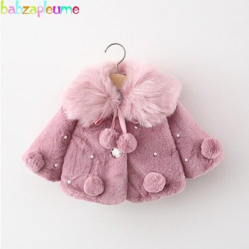 Babzapleume Winter Newborn Baby Girls Outerwear Korean Cute Thicken Warm Toddler Faux Fur Coat Princess Shawl Kids Jacket 023