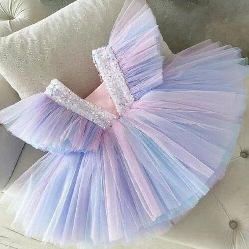Girls Party Fairy Dress Kids Children Pastel Rainbow Mesh Ball Gown Birthday Tutu Dresses Show Performance Vestidos S12298