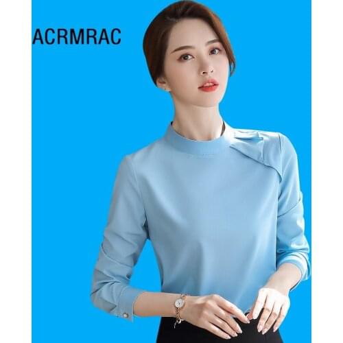 Women shirt Slim autumn Long sleeve Solid color OL Formal Blouses & Shirts Woman Q6153