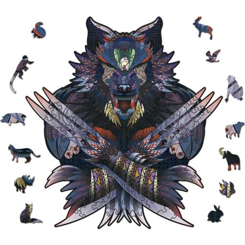 FEOOE A5 A4 A3 Size Animal King Series 3D Animal Wooden Puzzle Educational Toys Gift Wooden Jigsaw Puzzle Wolverine YSH