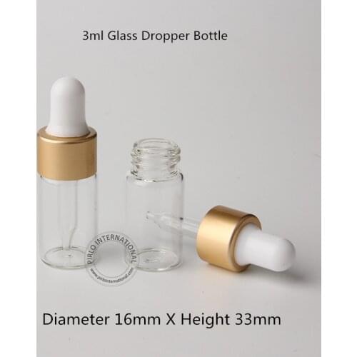 50pcs/Lot Empty 3ml Mini Perfume Essential Oil Sample Vials Glass Dropper Bottle With Pipette Cosmetic Vial Clear Mate Golded