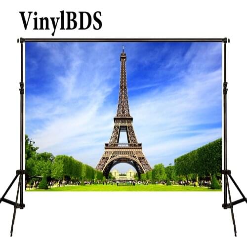 VinylBDS Eiffel Tower Backdrop Bluesky White Cloud Photo Scenic Photography Backdrops Customize Seamless Photo For Studio Custom