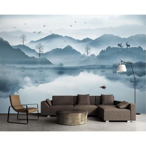 Beibehang Customized modern minimalist new Chinese ink landscape TV background decorative painting wallpaper papier peint