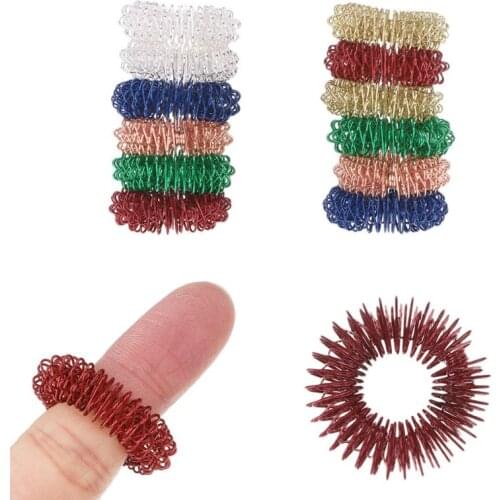 12PC Spiky Sensory Finger Acupressure Ring Fidget Toy For Kids Adults Silent Stress Relief Massager Helps With Focus ADHD Autism