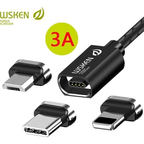 WSKEN X1 Magnetic Cable USB Type C Cable for iPhone Charger 3A Magnetic Charging Micro USB Cable & USB C Cable Wire for Samsung