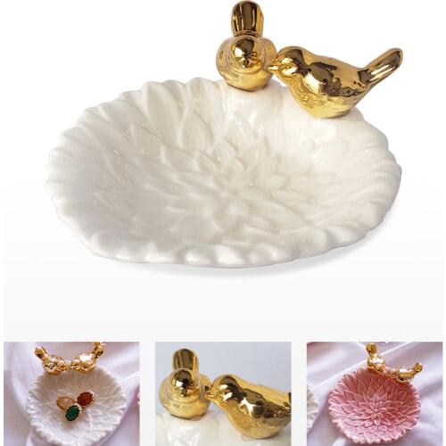 Jewelry Tray Elegant Ceramic Gold Birds Flower Dish Desk Organizer Decorative Display Storage Jewelry Display Ring Bracelets