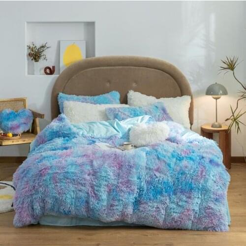 Fashion Plush Shaggy Mink Velvet Double Duvet Cover Set Bed Sheet Pillowcases Girl Bedding Set