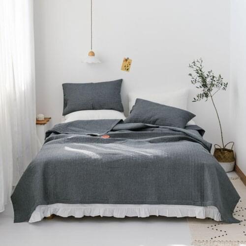 New 100% washed cotton Quilting gray color bed cover Bed Skirt Bedspread Bed Sheet Bed Cover Pillowcase Bedding Set 3pcs