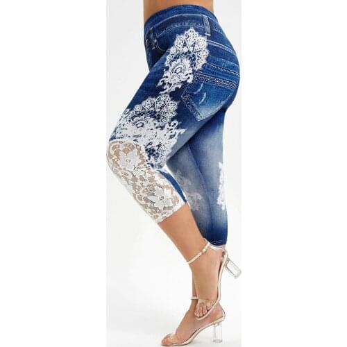 Hot High Waist Lace Splicing Capri pants Leggings Skinny Mid-calf Seamless Jeggings Women Fitness Plus Size Elastic Trouers 2021