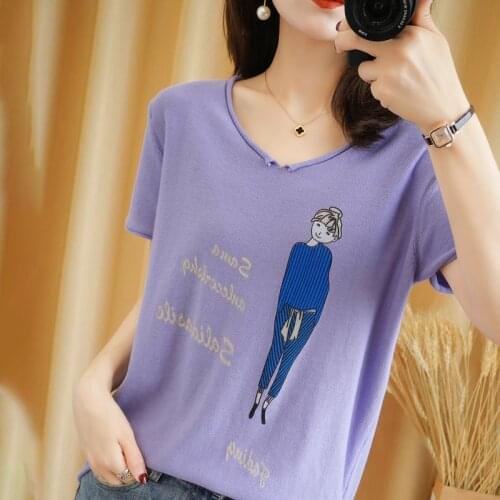 BELIARST 100% cotton short-sleeved summer new style ladies vest V-neck knitted pullover bottoming T-shirt women