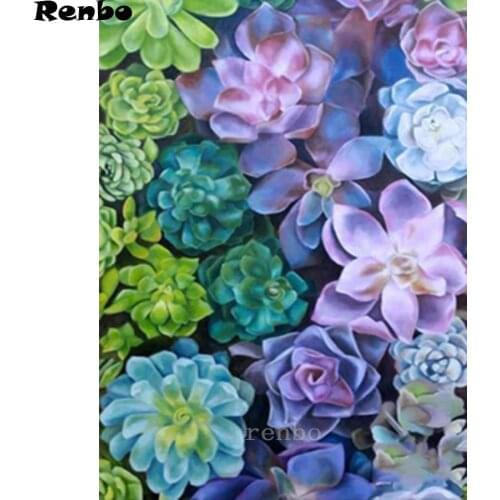 5D DIY Cross Stitch Set Diamond Painting Succulent Plant Flower Full Square Round Drill Diamond Embroidery Mosaic Kit Decoration