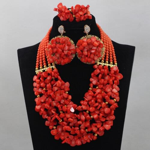 Nigerian Bridal Jewelry Set African Coral Bib Jewelry Necklace Earrings Set Quality Women Coral Jewelry Free Shipping CNR618