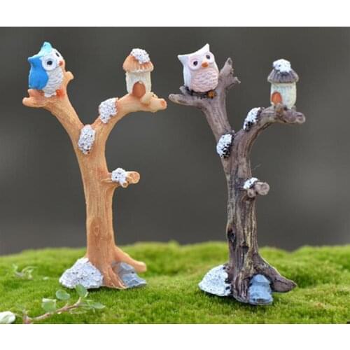New Arrival Mini Tree Branches Resin Miniatures Owl Fairy Garden House Kit Dolls Christmas Ornaments Baby Toys