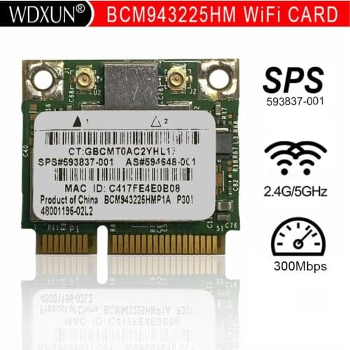 Original Broadcom Bcm943225hm 593837-001 Half Mini Pci-e Wireless Card 300m Wifi 802.11abgn Internal 300mbps For Laptop