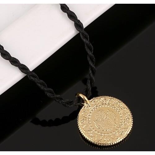 Turkey Coin Pendant Rope Necklace for Women Gold Color Ethnic Turkish Coins Jewelry