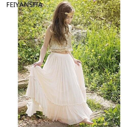 Gold sequins Flower Girl Dresses Vestidos daminha A Line Kids Evening Pageant Gowns Beads First Communion Dresses For Girls