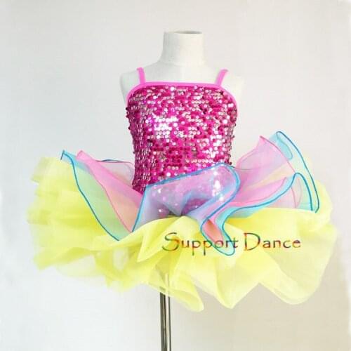 Support-Dance Sequins Camisole Ballet Tutu Dress Kids Adult Dance Costume C106