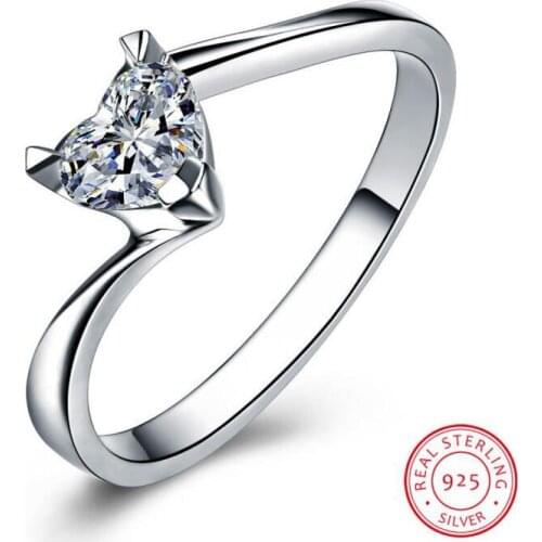 Size 5-8 Luxury Jewelry Cute Girls Pure 100% 925 Sterling Silver Solitaire 5A White CZ Zirconia Women Wedding Heart Ring Gift
