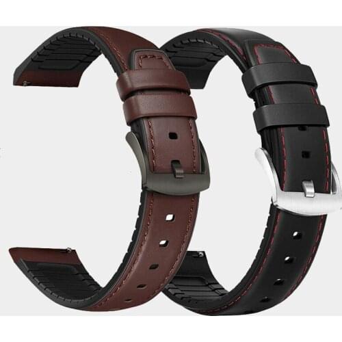Watchband 22mm Silicone + Leather 2in 1 Strap Fashion Mens Replacement Wristband For Huawei watch Pro/GT Quick release