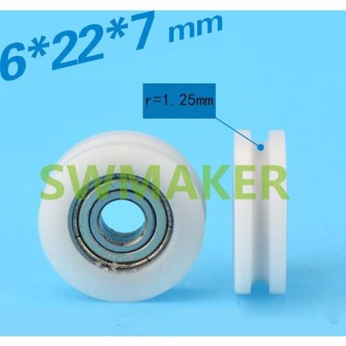 SWMAKER 6*22*7mm U typed slot pulley nylon/pom small deep groove pulley wheel package plastic bearing pulley