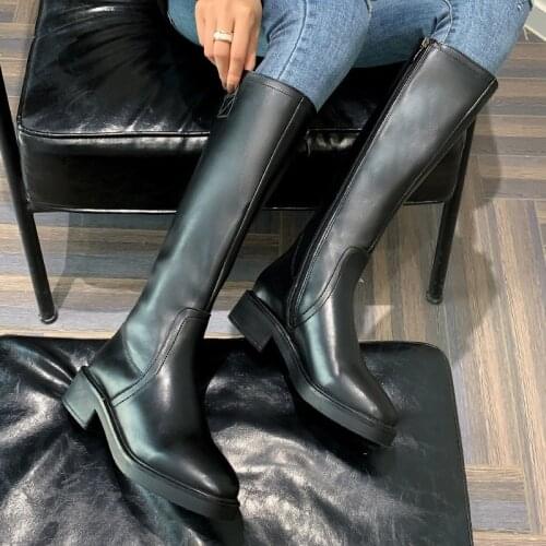 Rider boots womens new autumn and winter 2021 boots thick heel side zipper knee Martin boots Keepwarm wear-resistant non-slip