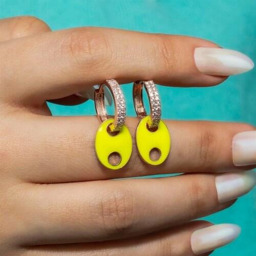 925 K Silver Zircon Stone Rose Yellow Neon Earrings
