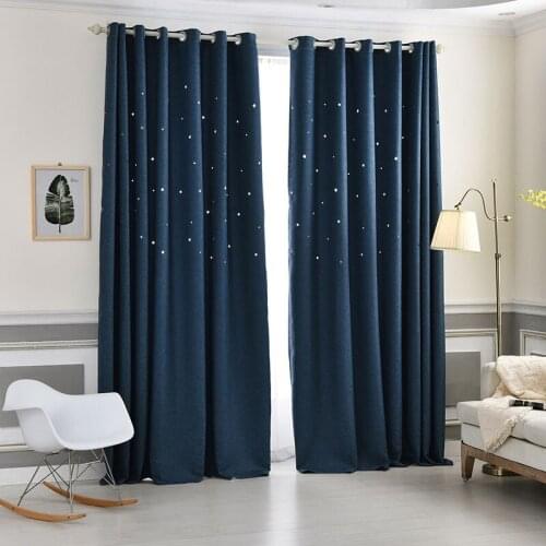 Single Panels Modern Curtains For Bedroom Hollow Star Pattern Solid Window Treatments Cotton Linen Blackout Curtains ZG1205