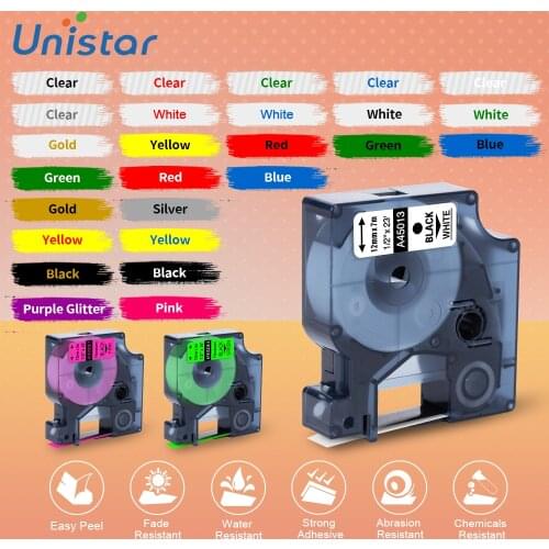 Unistar 45013 Label Tape Compatible for Dymo Labeling Machine Refill 12mm tapes45010 45018 45023 for LabelManager210 280 300 450