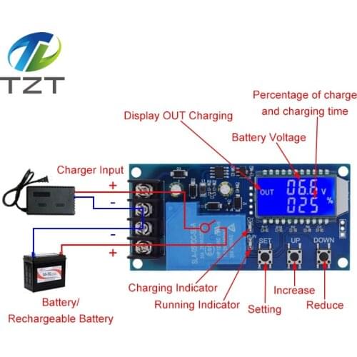 TZT DC 6-60v 30A Storage battery Charging Control Module Protection Board Charger Time Switch LCD Display XY-L30A