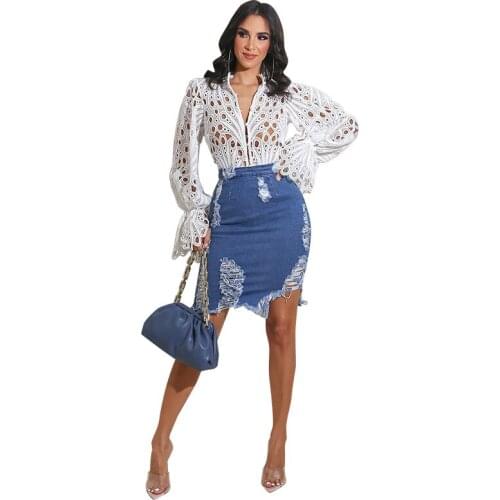 Women Zipper Knee Length Denim Skirt Women Streetwear Casual High Waist Straight Jeans Skirt 2021 Autumn New Women Jeans Skirts
