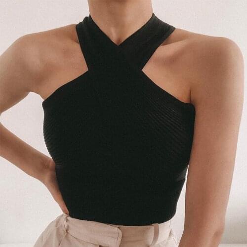 Free Shipping Women Summer Solid Sleeveless Knit Fashion Cross Shoulder Shipping Streetwear Off-The-Shoulder Vest Thin Section