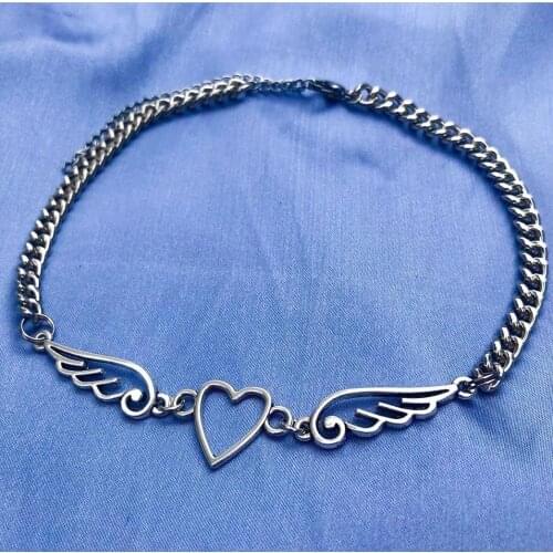 New Punk Hollow Out Heart Feather Metal Choker Necklace For Women Girl Hip Hop Harajuku Angel Pendant Necklace Trendy Jewelry
