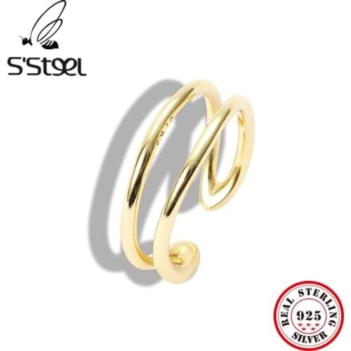S"STEEL Korean Rings 925 Sterling Silver For Women Minimalist Double-layer Personalized Opening Ring Bijoux Femme Argent Jewelry