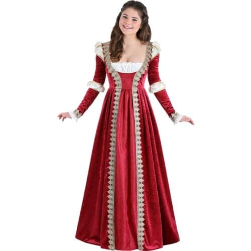 Womens Medieval Costume Vintage Renaissance Princess Dress Square Collar Lace Up Palace Queen Vestido Medieval Evening Dress