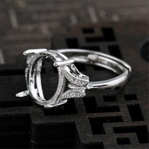 Ring Setting for 9.5x11.5mm Oval Cabochons Ring Base White Gold Plated 925 Silver Zircon Adjustable Ring Blank JZ0056
