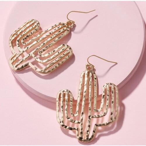 ZWPON 2020 New Zinc Alloy Cactus Drop Earrings Big Floral Earrings for Women Fashion Jewelry Halloween Earrings