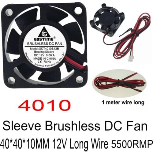 10PCS Gdstime DC 12V 40x40x10mm Sleeve Bearing 3D Printer 4cm 40mm x 10mm 4010 3ft long Cable 100CM Cooling Cooler Fan